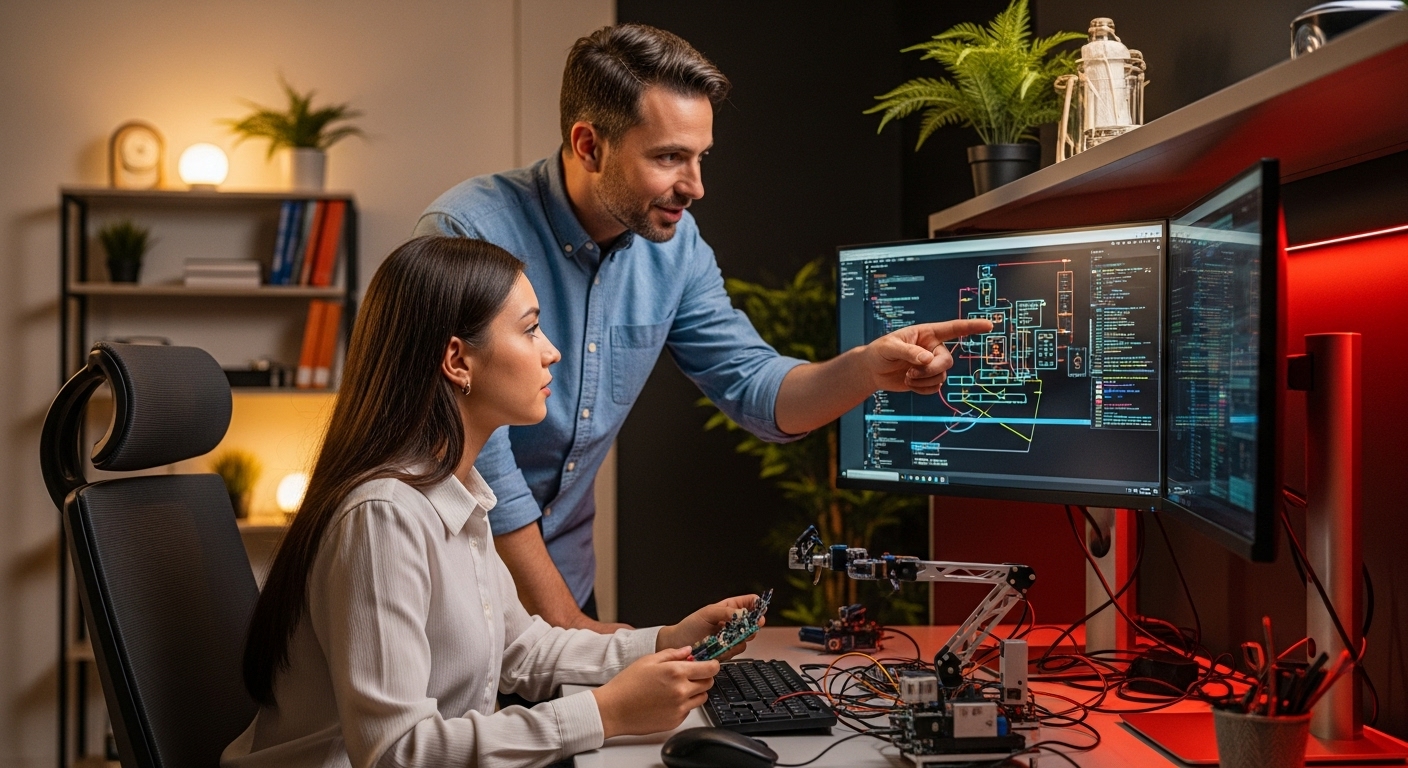 Personalized mentorship with a mentor guiding a student in robotics learning