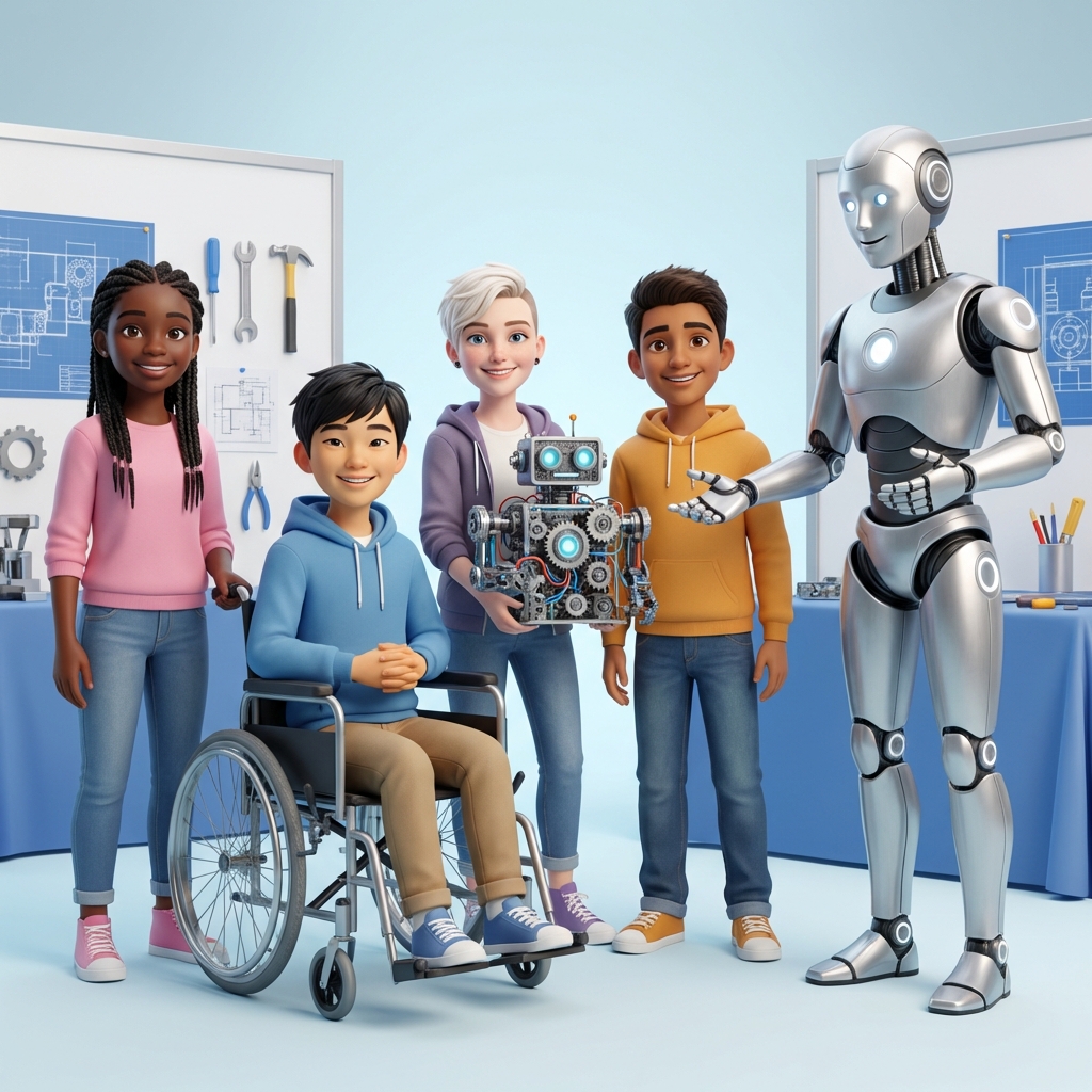 Students presenting robot at competition